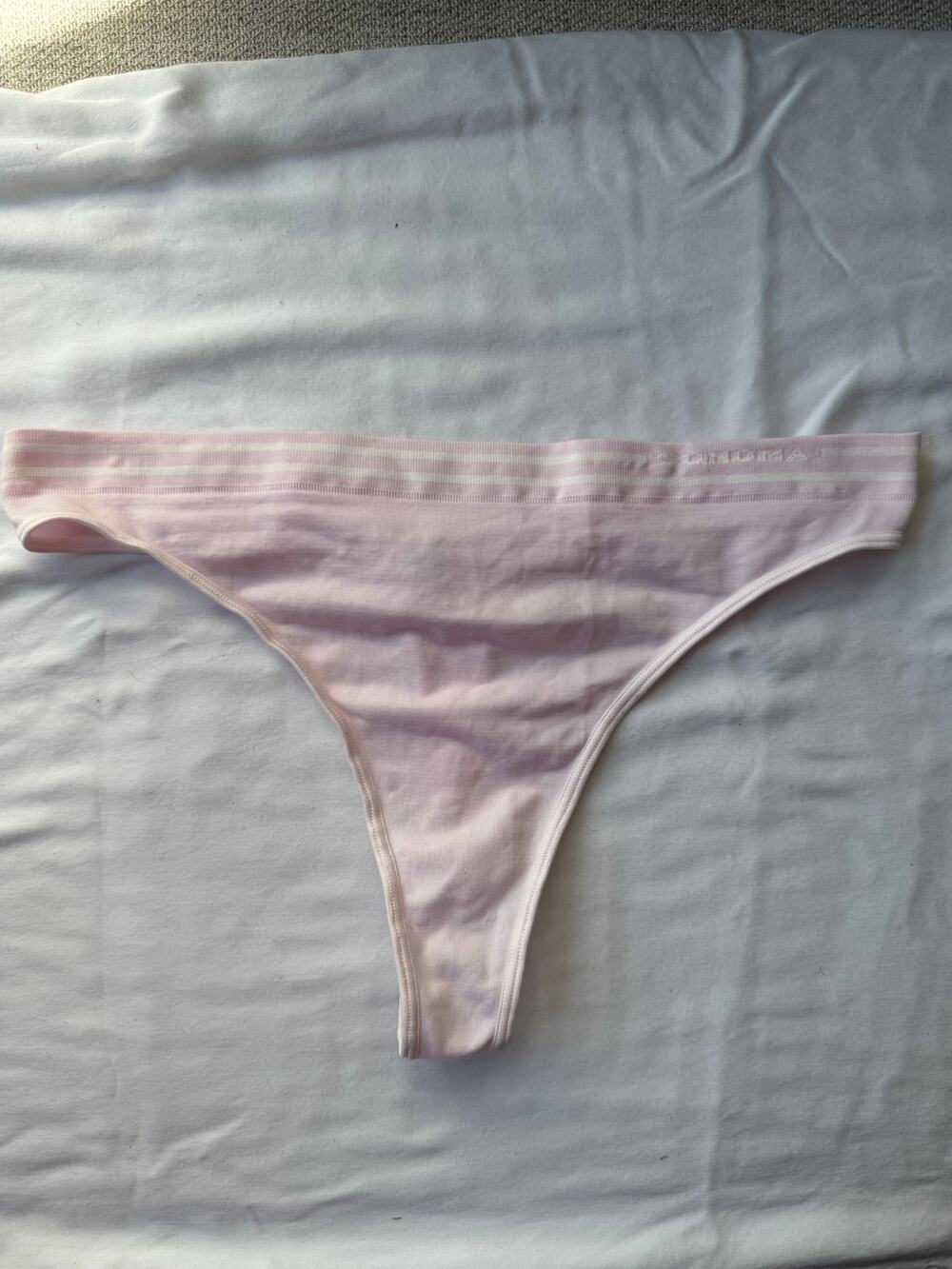 NWOT Sonoma Pink Microfiber Thong Panty Striped Logo Waist Size 7